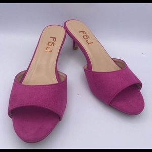 FSJ Comfort Low Heel Mules Peep Toe Slide Sandals